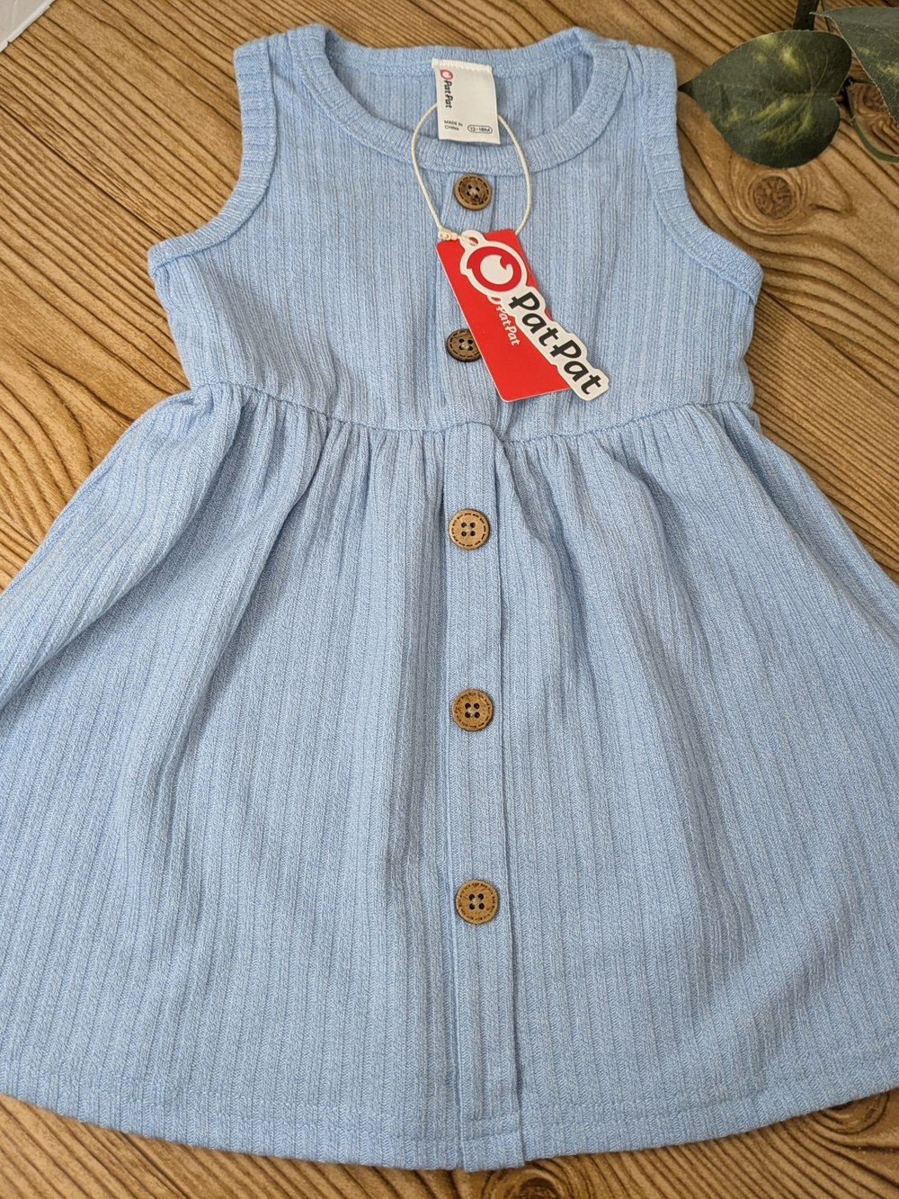 PatPat Light Blue Ribbed Button-Front Kids Dress
